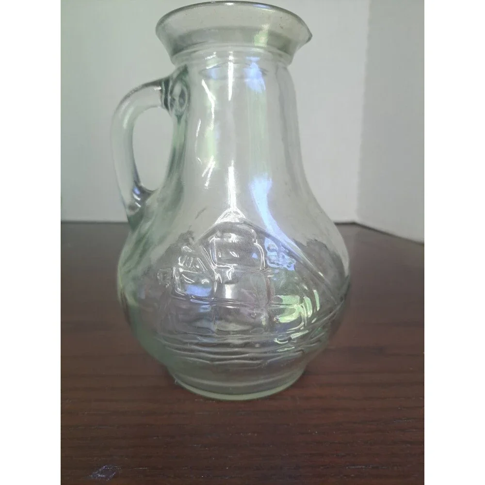 Vintage Clear Glass With Emvossed Clipper Ship Pitcher